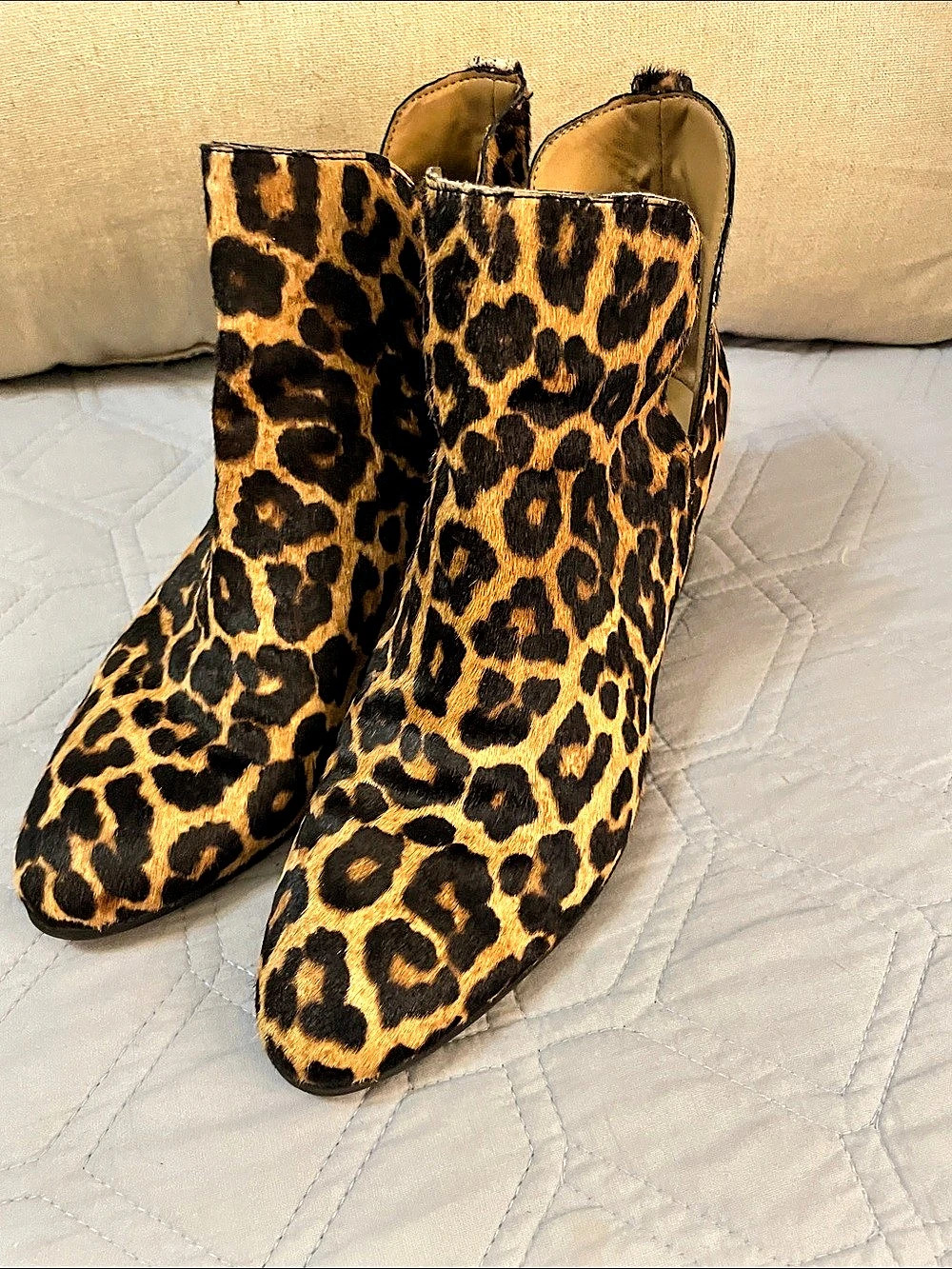 Franco Sarto Leopard Calf Hair Ankle Booties